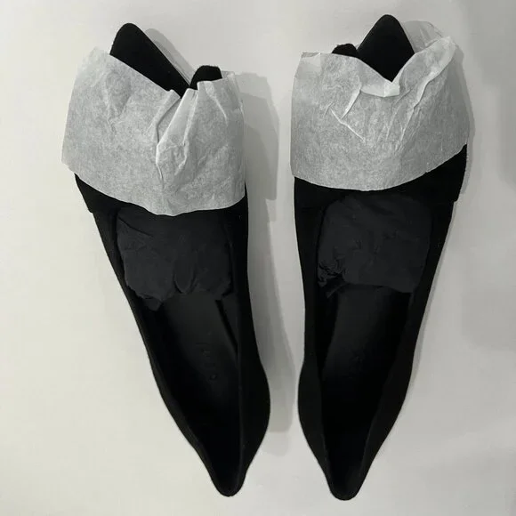 NWOT M.Gemi Pointed Toe Flats with Bow - Black Suede - Size 39 - Picture 2 of 11